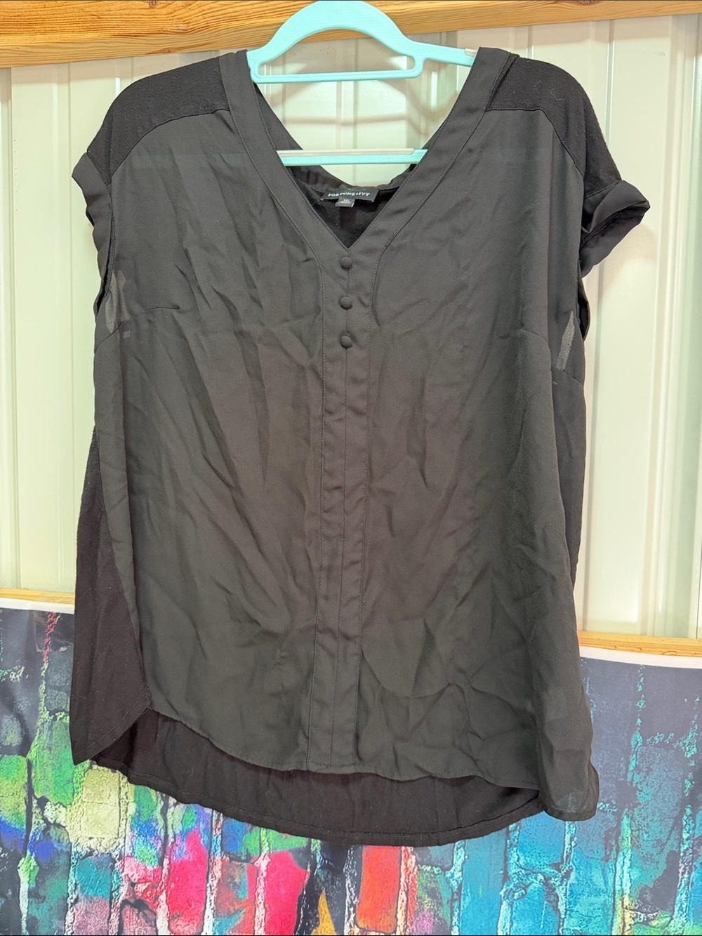 Women's Black V-Neck Button-Front Blouse